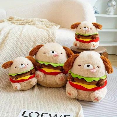 Cute Hamburger Dog Plush Pillow Adorable Stuffed Animal Plushie Stuffed Plush Dog Toy Soft Throw Pillow Doll for Kids & Adults