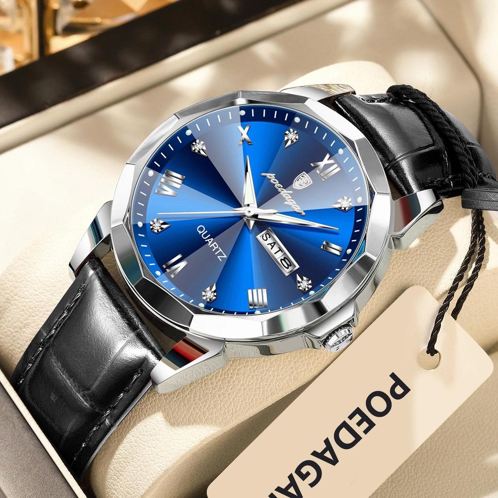 Poedagar Luxury Casual Man Wristwatch Quartz Sports Business Men Watch Waterproof Easy to Read Luminous Date Week Leather Men's Watches