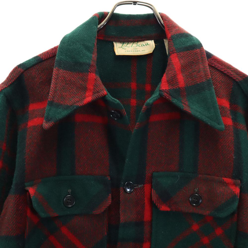 L.L.BEAN 70er Wollmischung Kursivschrift Etikett Vintage Karo Langarm Hemdjacke Herren Gebraucht