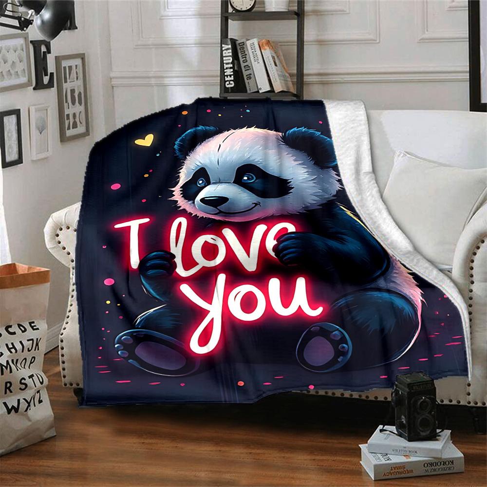 1pc Panda Love Heart Blanket, Lightweight Flannel Fleece with Digital Printing, Soft Warm for Sofa, Travel, Camping, Office, Couch, Chair, and Bed, Al