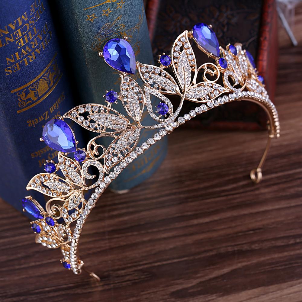 Bridal Jewelry Leaf Shape Wedding Baroque Queen Golden Crown Wedding Dress Accessories