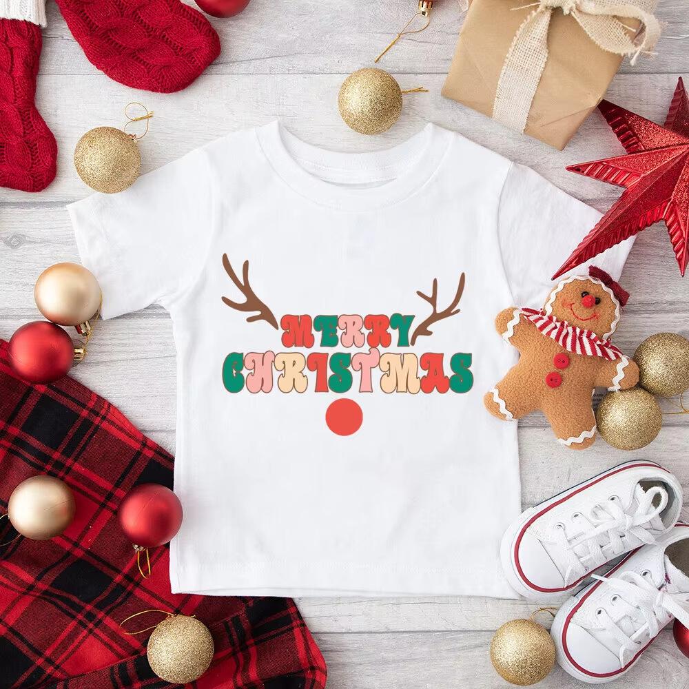 

Merry Christmas Printed Kids Shirts Xmas Tops for Boys And Girls Holiday Outfit Winter Holiday Theme Clothing for Children S