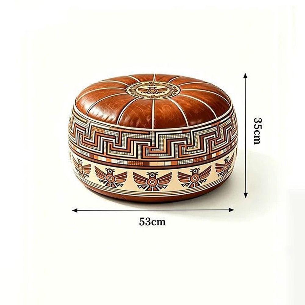Fillable Round Ottoman Stool Vintage Style Storage Ottoman Pouf Footstool Cover Entryway Seating