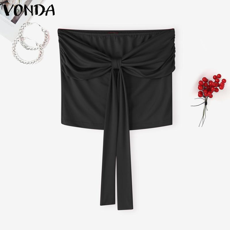 

VONDA Women Off Shoulder Sleeveless Bow Knot Tight Solid Color Strapless Tops 5XL чёрный
