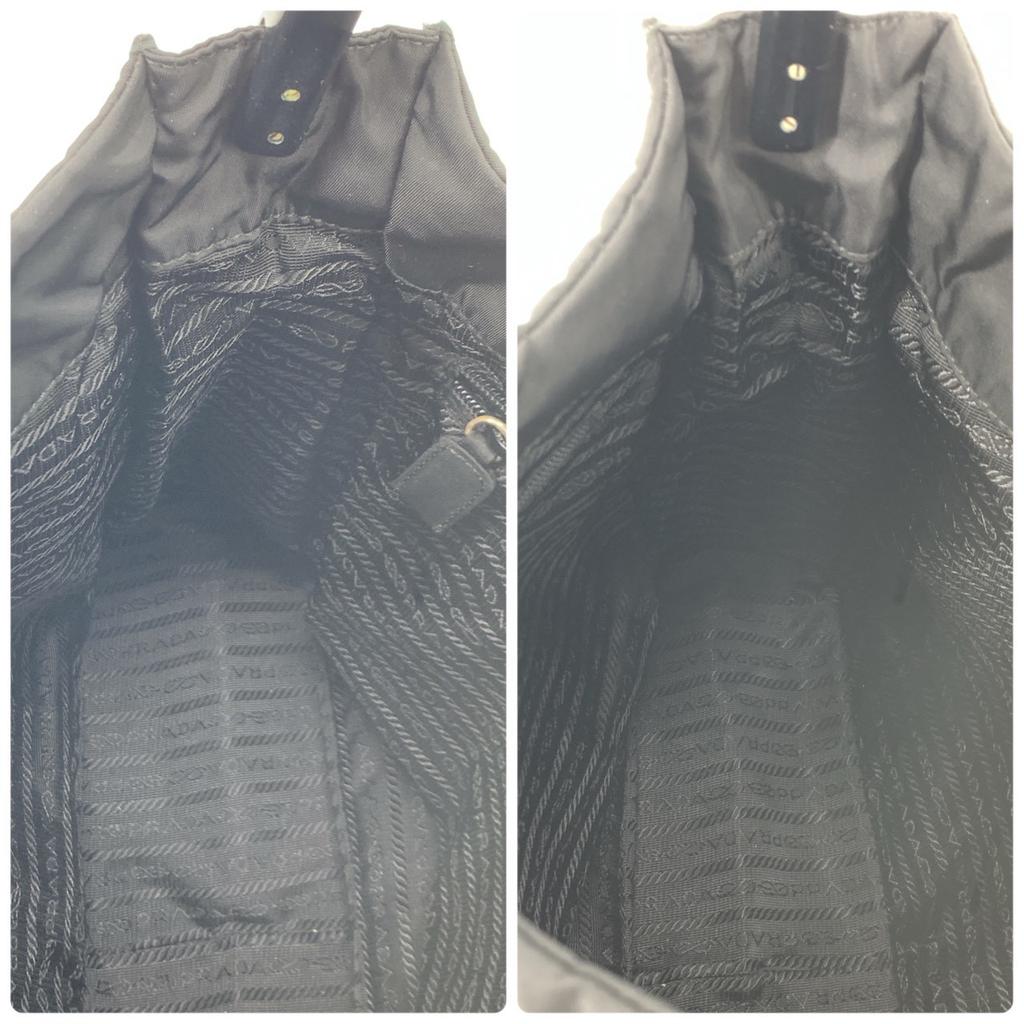 Prada Handbag Tote Shoulder Bag Tessuto Nylon Single Semi Shoulder Plastic Handle Arm Black