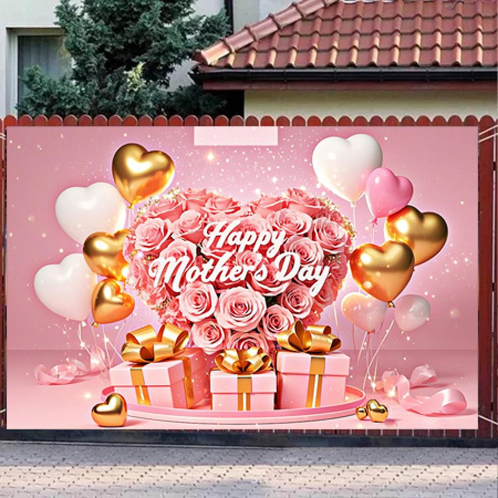 Mother's Day Floral Party Backdrop with Roses&Balloons&Gift Boxes Design,Wall Decor and Festive Celebrations,Mothers Day Decor