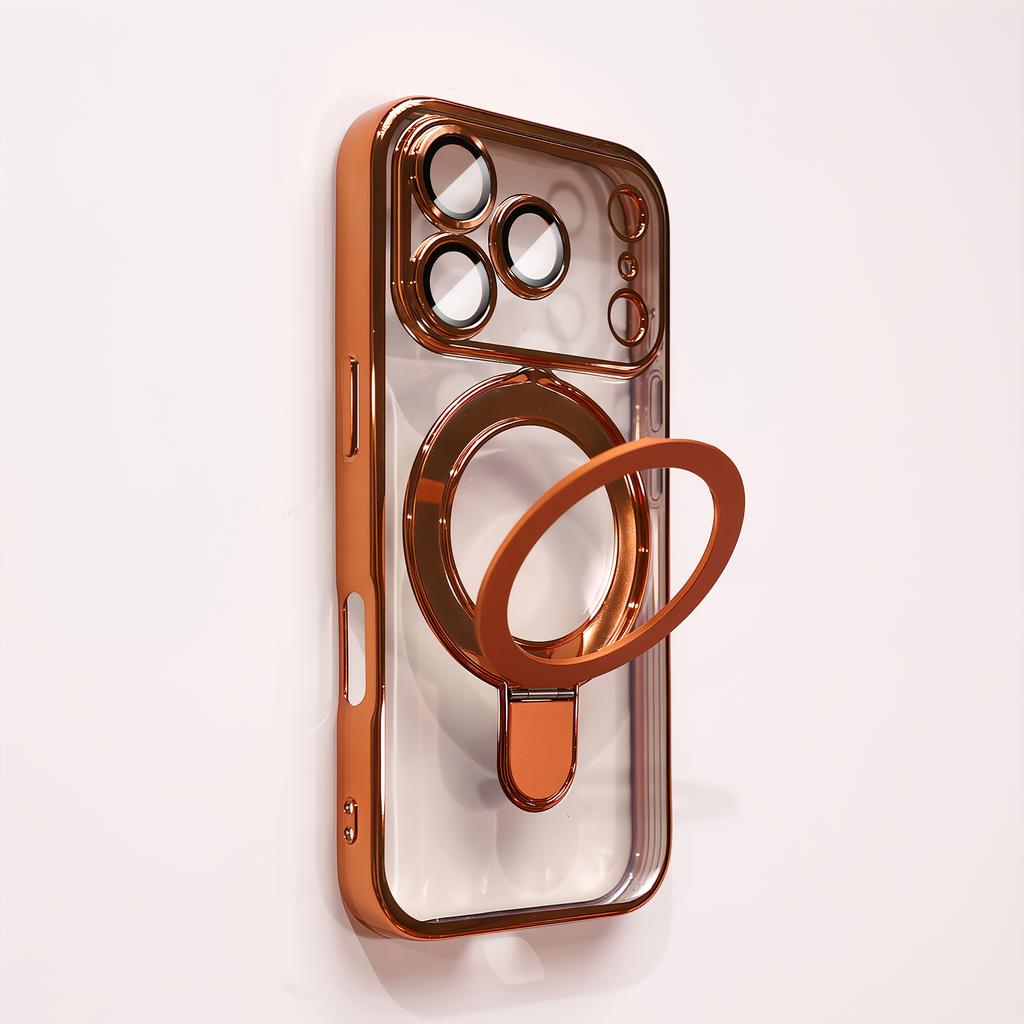 Transparent Plating Wireless Charging Magnetic Case for IPhone 17 16 15 14 13 Pro Max with Lens Protection Bracket Back Cover