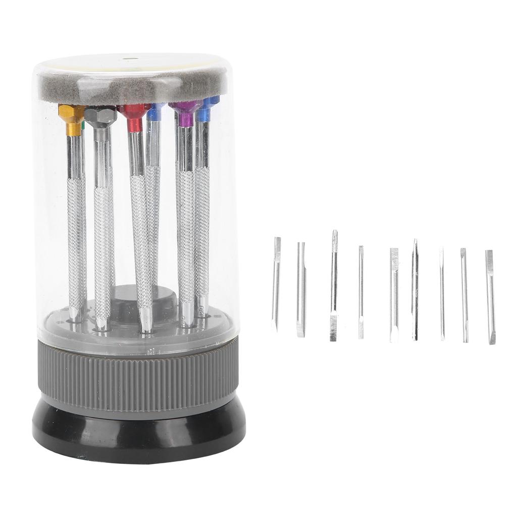 9-teiliges Schraubendreher-Set Schlitz-Kreuzschlitz-Schraubendreher-Set mit drehbarem Sockel Uhrenreparatur