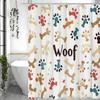 Cartoon Puppy Paw Print Bone Woof Woof Shower Curtain, Bathroom Decorative Shower Curtain, Waterproof Shower Curtain with Hooks