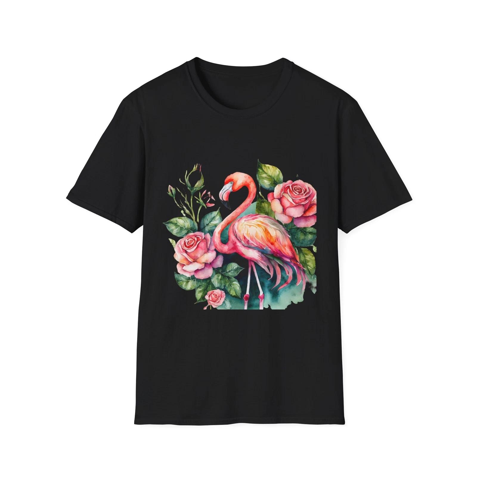 Flamingo Floral Unisex T-Shirt, Summer Vibes, Tropical Gift, Eco-Friendly Tee, S