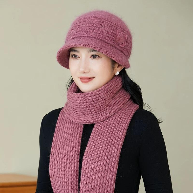 Elastic Furry Hat with Toggle Closure Lightweight Holiday Themed Cap for New Year's Celebration Handcrafted Warm Knit Headwear for Elderly Women