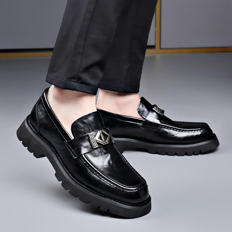 Fashion 2024 Spring Autumn Fashion Slip-on Thick Sole Leather Male Loafers Designer New British Style Retro Men's Dress Shoes