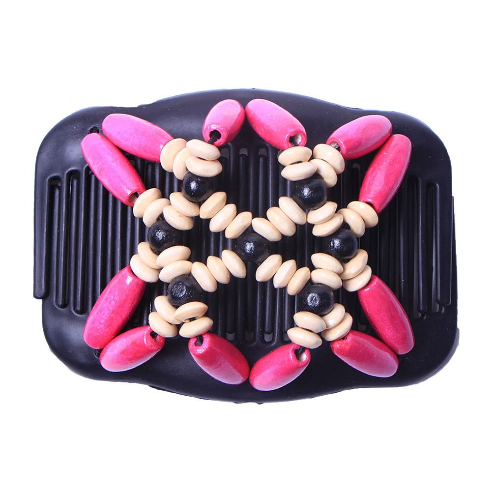 Women Retro Double Magic Comb Clip Beads Elasticity Hairpin Stretchy Hair Comb