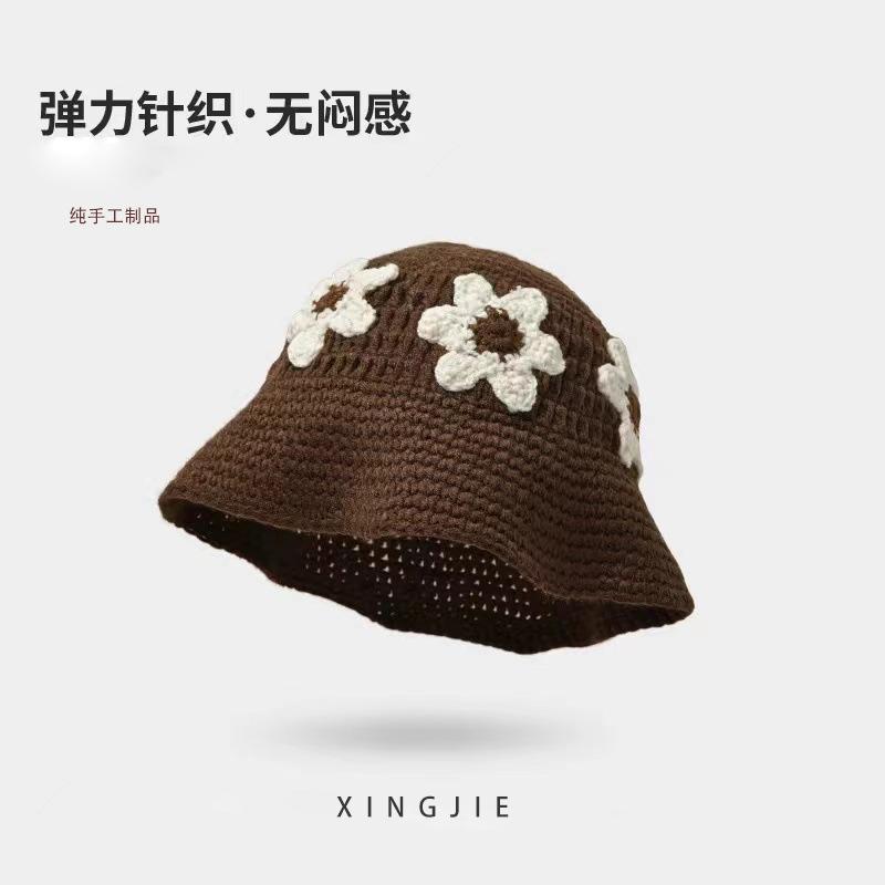 Handmade Knitted Hat Bucket Hat Women's Wool Hat Cold Hat Autumn and Winter Niche Fisherman Pile Hat