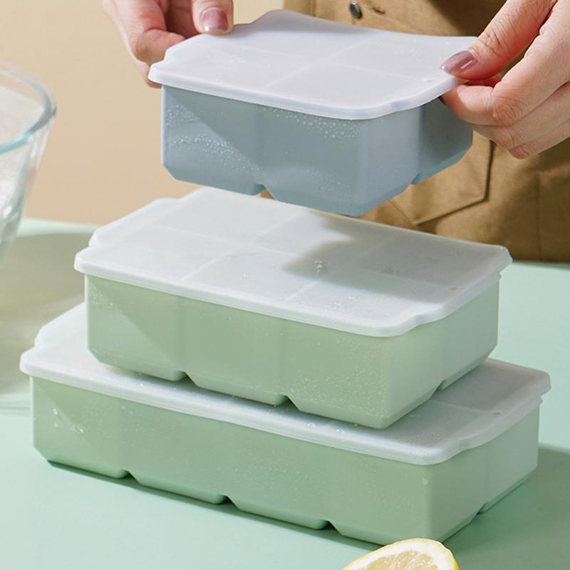 4/6/8 Grid Ice Cube Tray Silicone Ice Cube Moulds  Pot Base Packaging Box With/Without Lids Reusable Square Ice Cube Mould
