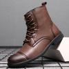 High Top Lace Leather Boots for Men Retro Big Size 38-48 Ankle Boots New Designer Male Plush Snow Boots Autumn Winter Warm Shoes