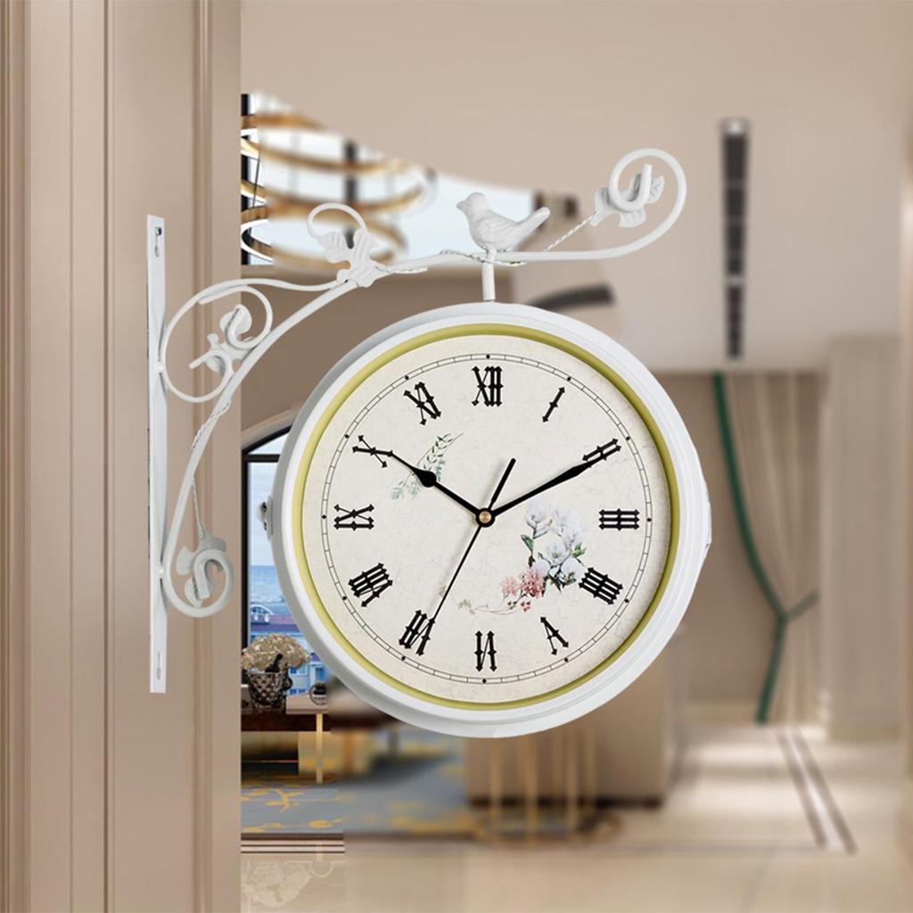 Double Sided Wall Clock Home Decor 12 Hours Display Mute Hanging Station Clock for Indoor Outdoor Lobby Home Garden Kitchen