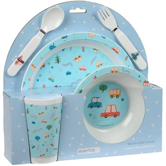 Set d'assiettes et couverts - SAFTA - PREESCOAR VOITURES - 4 pièces - Résistant - Design unique
