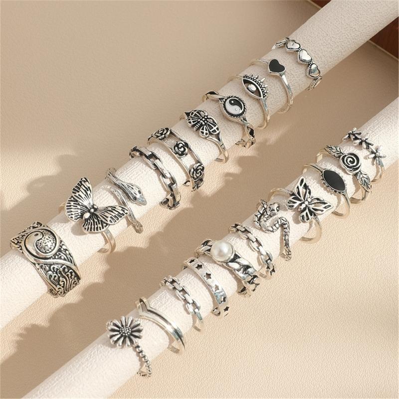 Set of 21 Unique Rings Punk Rings Set Intricate Opening Rings Suitable for Halloween and Everyday Fashion Accessories