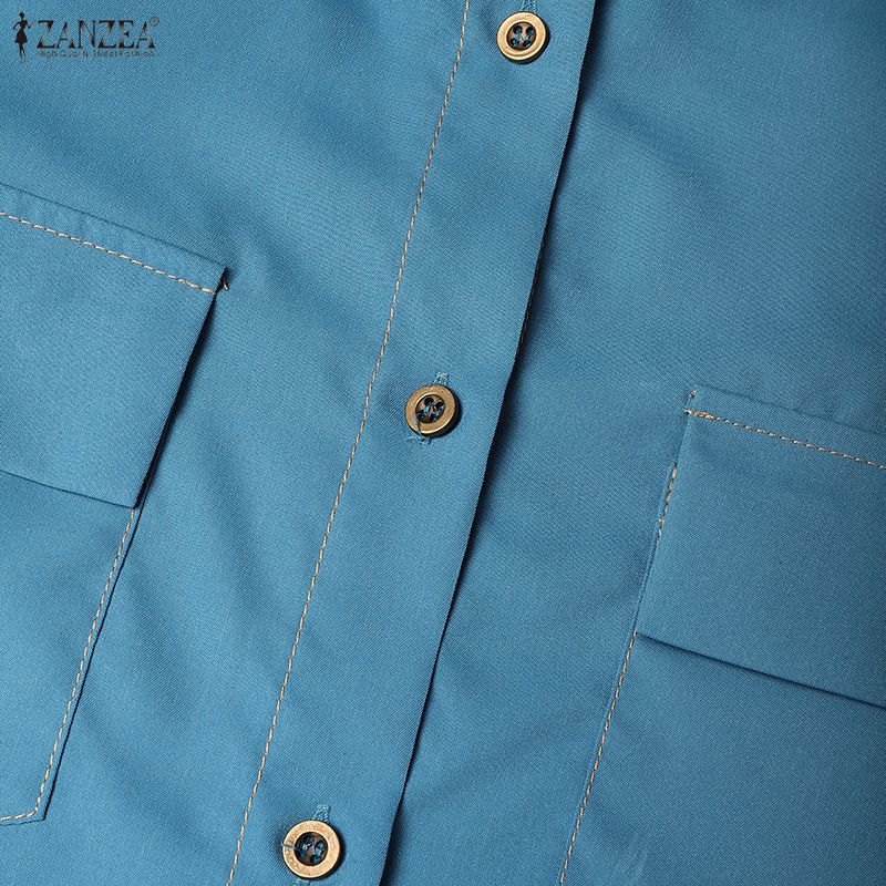 ZANZEA Women Casual Turn Down Collar Loose Long Sleeve Shirt Dress