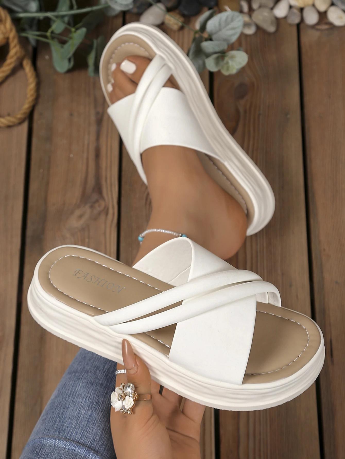 

Fashion 2025 Fashionable Summer Women s Slippers Casual Light Sponge Bottom Beach Shoes Indoor Anti-slip Wear-resistant Flat Slippers 35 белый