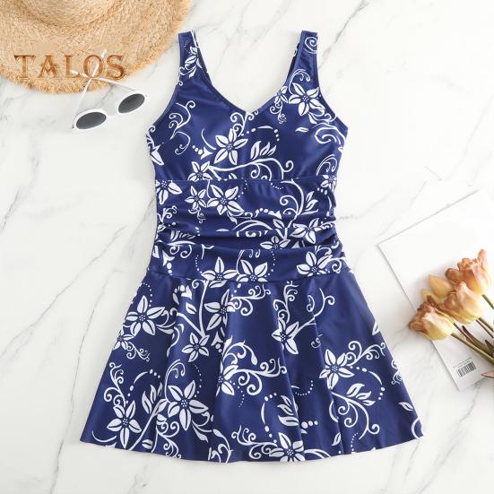 Ženy Květinový potisk Monokiny hluboký výstřih do V Splývavý lem Jednodílné plavky Slim Fit Plavky Šaty Styl Plážové oblečení