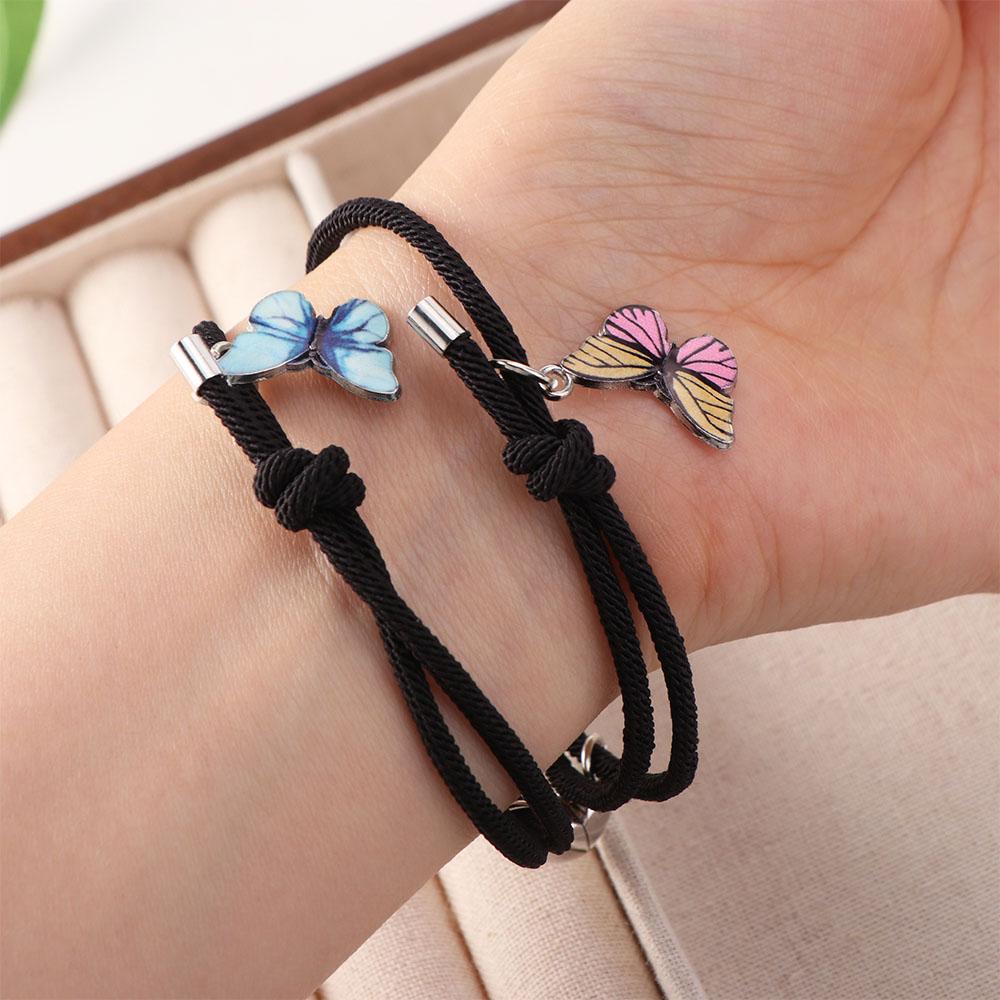 2Pcs/Set Luminous Couple Bracelets Butterfly Heart Beaded Bracelet Cute Magnetic Bracelets  Lover