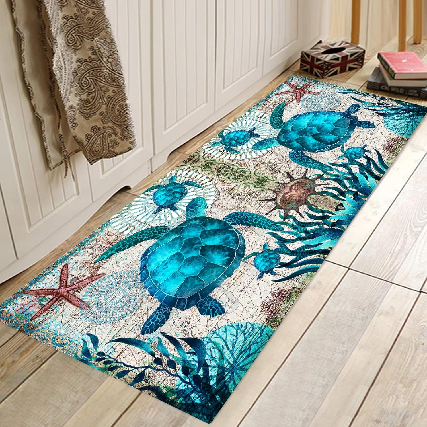

Прибрежные морские черепахи Океанская жизнь Коврики-дорожки Декор Кухня Прихожая Балкон Напольный коврик Спальня Входной коврик Ванная Противоскользящий коврик для ног 40x60cm 16x24inch