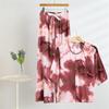 Summer Cotton & Rayon Slimming Outfit: Short-Sleeve Top & Floral Straight-Leg Pants for Middle-Aged and Elderly Women