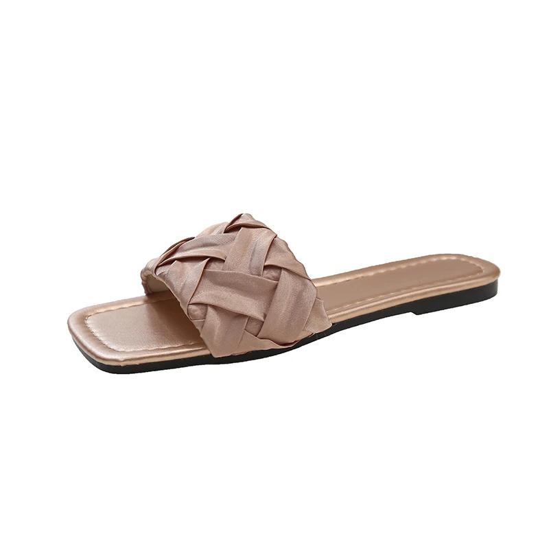 Fashion Summer Satin Flat Women's Slippers Casual Fabric Shallow Mouth Non-Slip Wear-Resistant Fashion Outdoor Sandals Zapatillas Mujer
