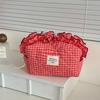 Large Capacity Ruffle Makeup Bag Plaid Pattern Wash Storage Bag Toiletry Organizer  Skincare