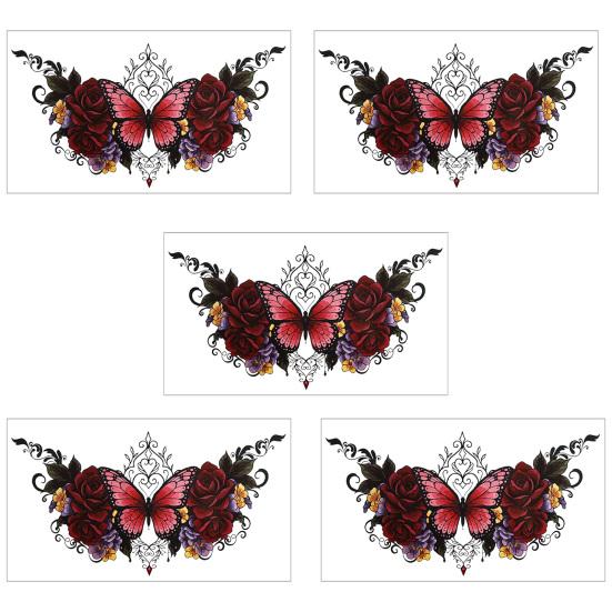 5 Sheets Colorful Butterfly Flower Tattoo Stickers, Waterproof Temporary Body Art, Hypoallergenic Floral Chest Back Decals for Women Girls