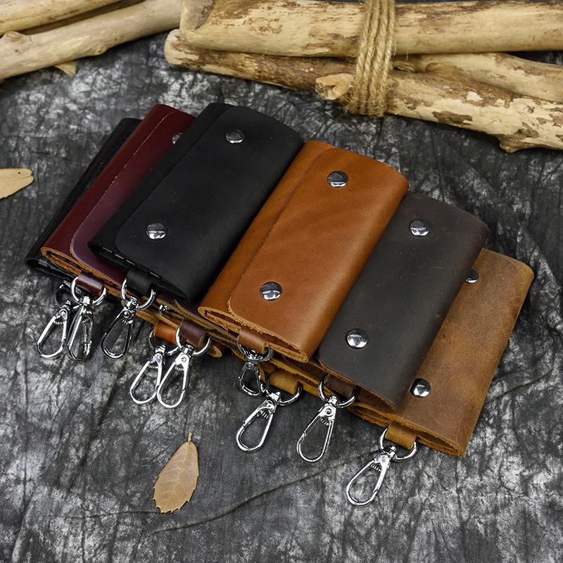 Leather Key Bag, Crazy Horse Leather Keychain, First Layer Cowhide Multi-Color Men'S Waist Hanging Car Multi-Function Keychain