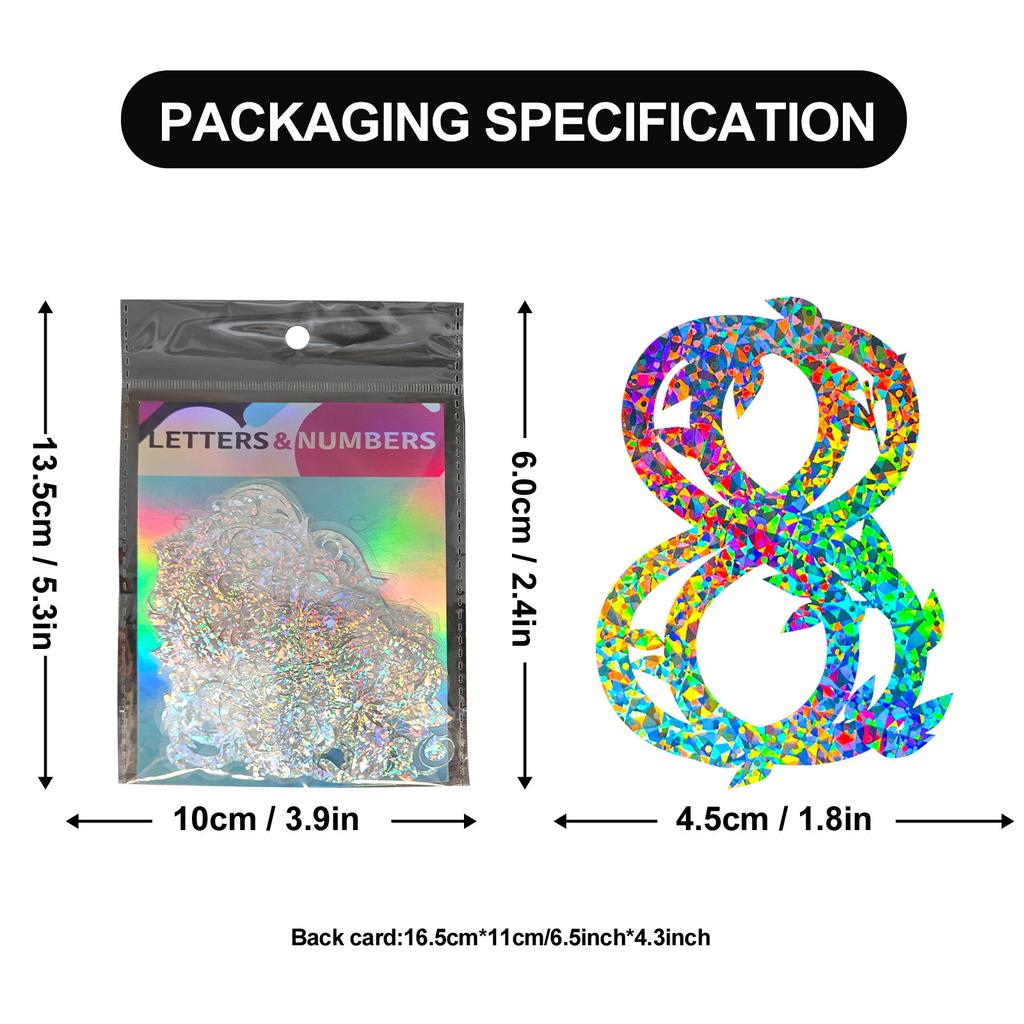 50 Silver Laser Digital Letter Stickers Hand Note Gu Card Stream PET Three-dimensional Laser Silver Colorful Stickers