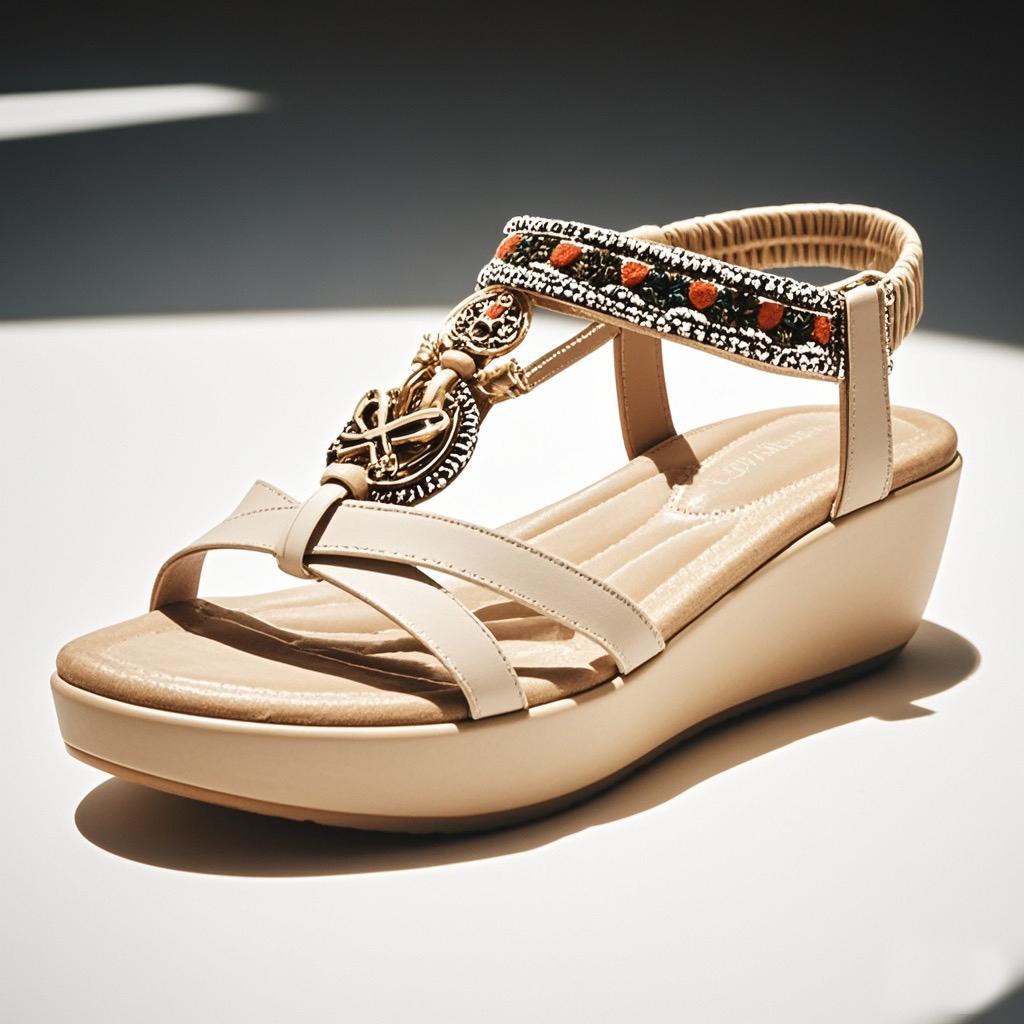 Sommerschuhe Keile Sandalen Böhmischer Stil Flache Plattform Mode Damen Urlaubsschuhe Keilabsatz 5cm Übergröße 41