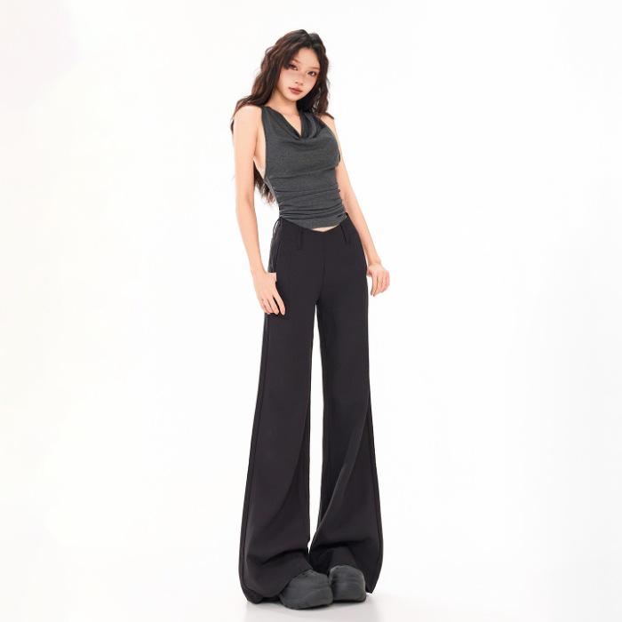 Women s V-Waist Drapey Micro-Flare Pants - Loose Fit, Spring/Summer 2026 Collection Small
