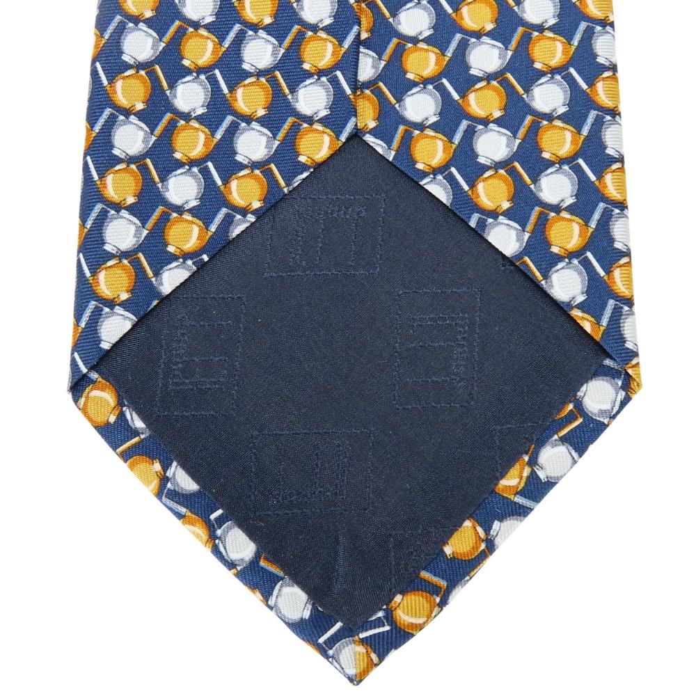 Used Dunhill Tie Silk Navy Orange Business