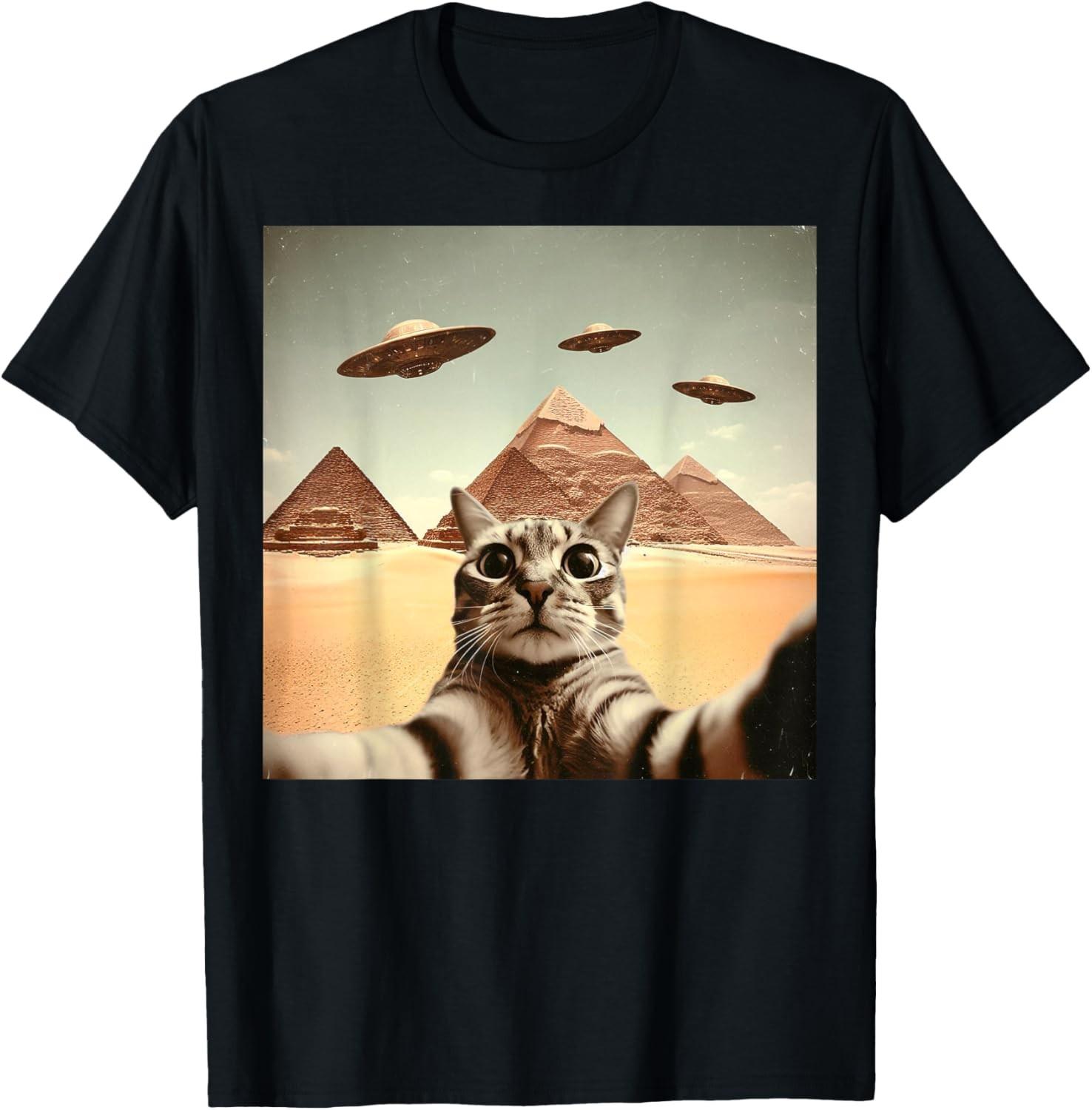 Cat Selfie With Alien UFO Funny Cat Gifts Fo Men Women Kid T-Shirt S