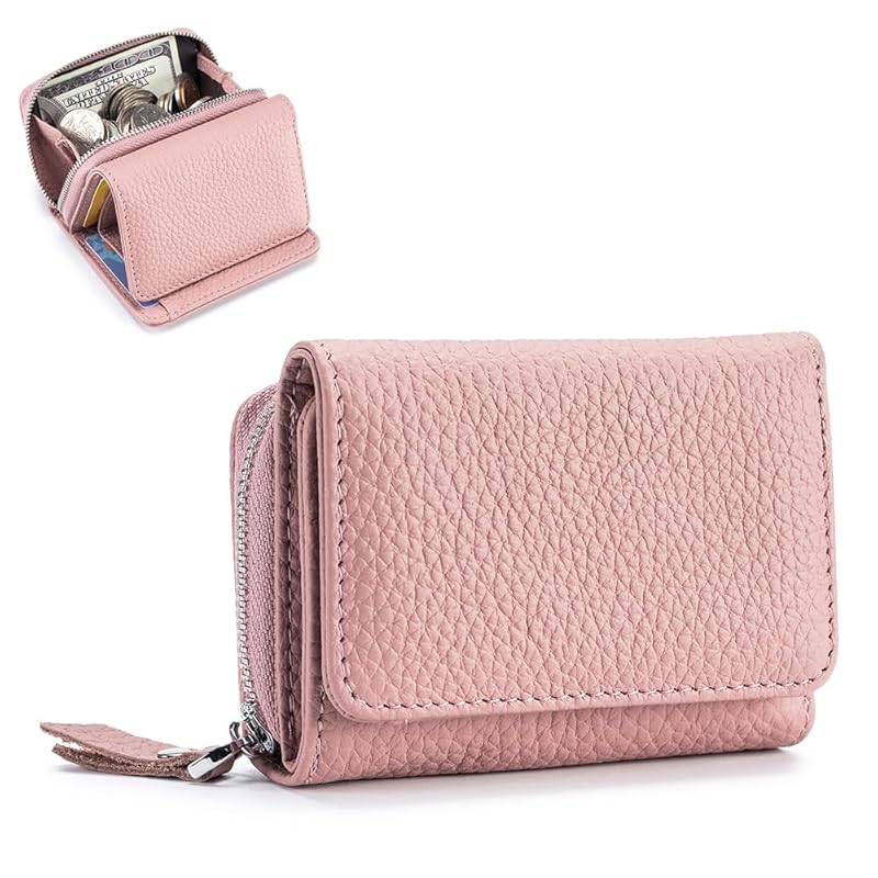 [Yocipa] Genuine leather compact multifunctional Wallet ladies leather tri-fold mini wallet skimming prevention coin purse card holder Coin case small