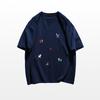 Pure cotton cartoon short-sleeved t-shirt women's new summer loose front shoulder design sense niche American half-sleeved top