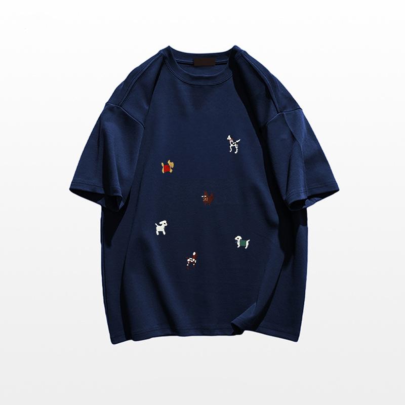 Pure cotton cartoon short-sleeved t-shirt women's new summer loose front shoulder design sense niche American half-sleeved top