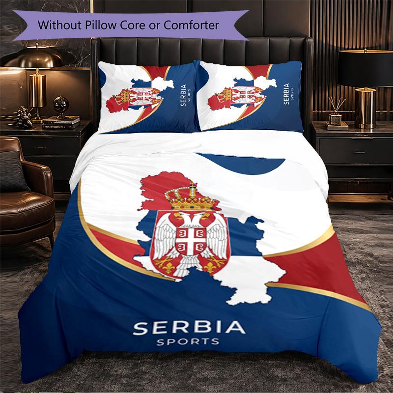 Serbia Pattern 3 Pieces Bedding Set Soft Microfiber Duvet Cover with Pillow Cases for Bedroom