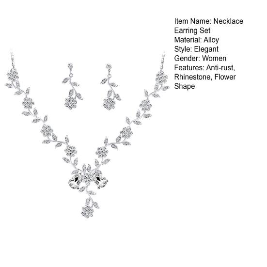 Halskette-Ohrring-Set, Strass-Dekor, Blumenform, aushöhlen, verstellbare hängende Ohrringe, hochwertiger Brautschmuck, Hochzeit, Party, Abschlussball