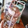 With Time Marker Fitness Straw Cups 2L Drink Bottle Plastic Sports Water Bottles  for Outdoor