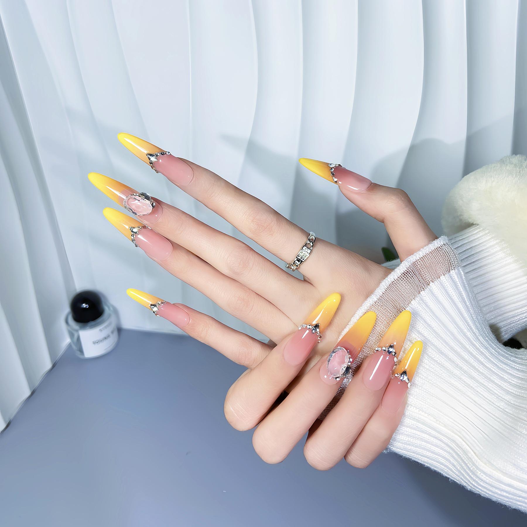 Yellow Gradient French Tip Wearable Nails - Trendy Handmade Summer Design