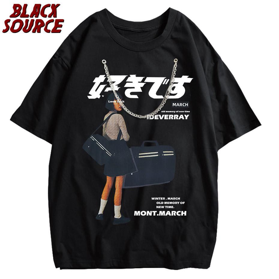 

Hip Hop Streetwear Harajuku T Shirt Girl Japanese Kanji Print Tshirt Men Summer Short Sleeve TShirt Cotton Loose Tops Tees M