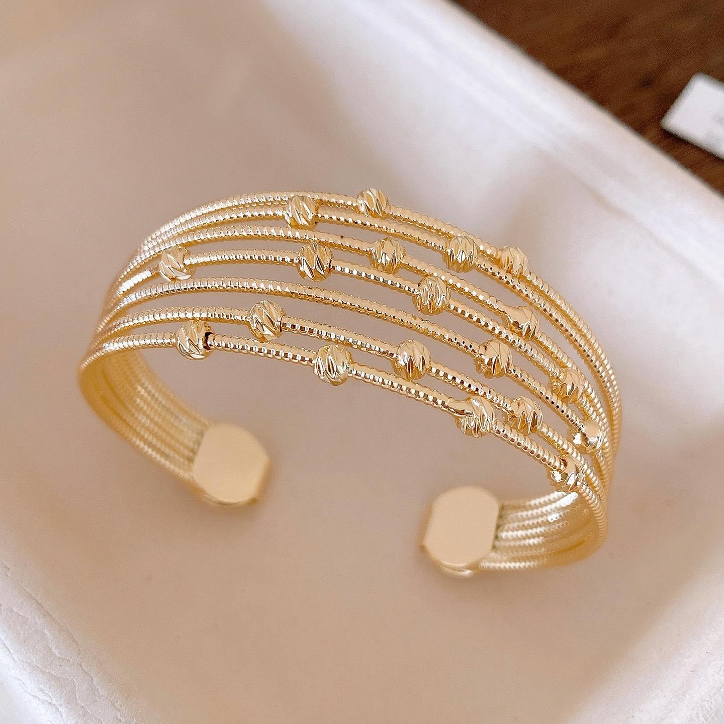 Европейский и американский металлический многослойный открытый браслет с бусинами, браслет, браслет, индивидуальный, нишевый, универсальное украшение