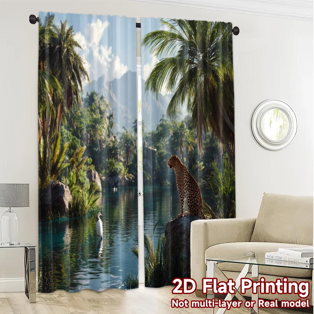 2pcs, 2D FLAT PRINTING Curtains (Without Rod) Savannah Oasis Popular Contemporary Curtains 100% Polyester Curtains Thermal