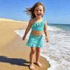 Girls Three Piece Swimsuit Set One Shoulder Ruffle Bikini Top with Adjustable Strap High Waist Bottom and Skirt Cover Up Beachwear Swimwear