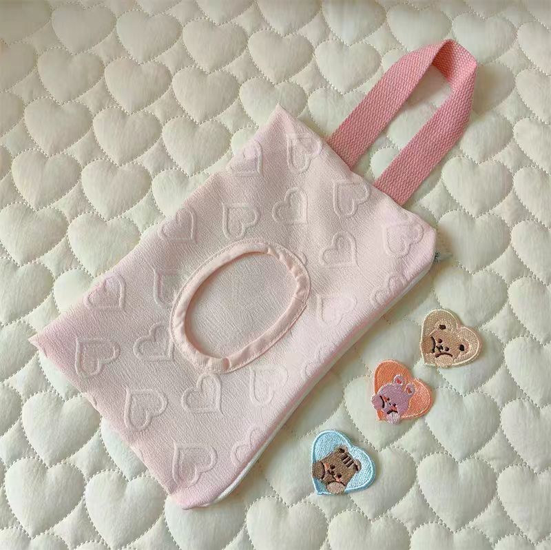

Heart Wet Wipes Case Portable Extraction Tissue Box Travel Car Lanyard Go Out Storage Bag Hanging Bag for Cart Car Tissue Boxs рожевий